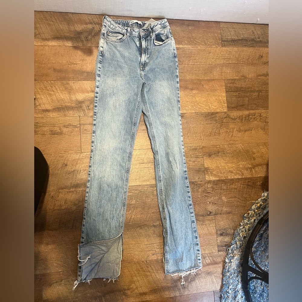 Zara split jeans, high rise flare